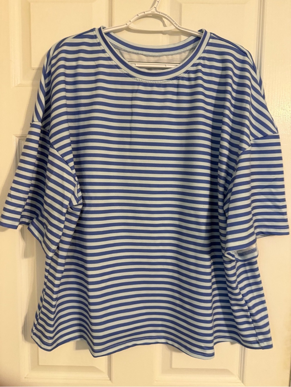 Women's Blue and White Striped Short Sleeve Short Set